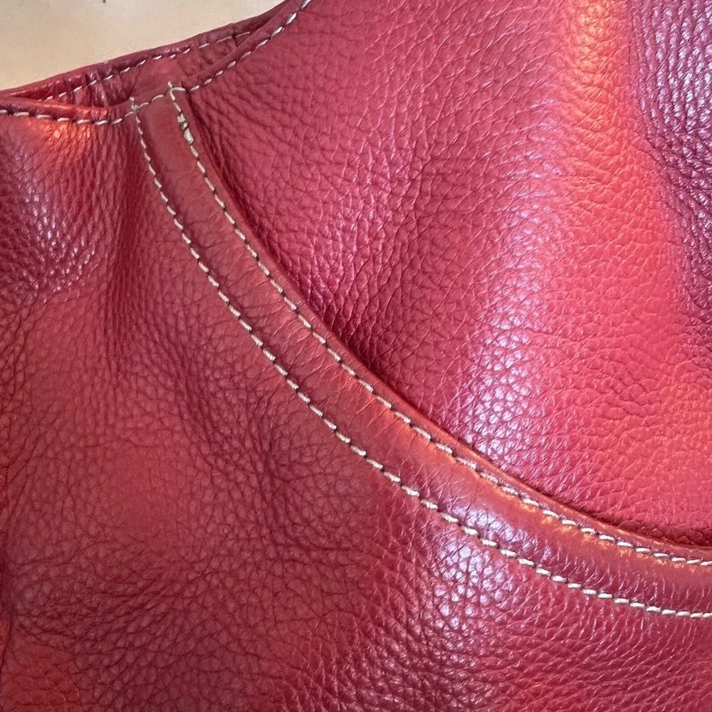 Tignanello Red Genuine Leather Medium Size Double Hand Tote Handbag - Picture 12 of 16